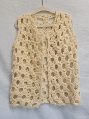 Homemade Cream Crochet Kids Vest - Soft Layering About Sz 8-10